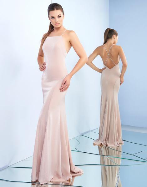 Ieena Duggal - 26079I Cut-In Bodice Crisscross-Strapped Long Gown In Pink