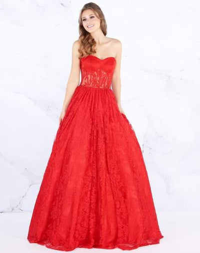 Mac Duggal Prom - 30605M Strapless Illusion Corset Lace Ballgown In Red