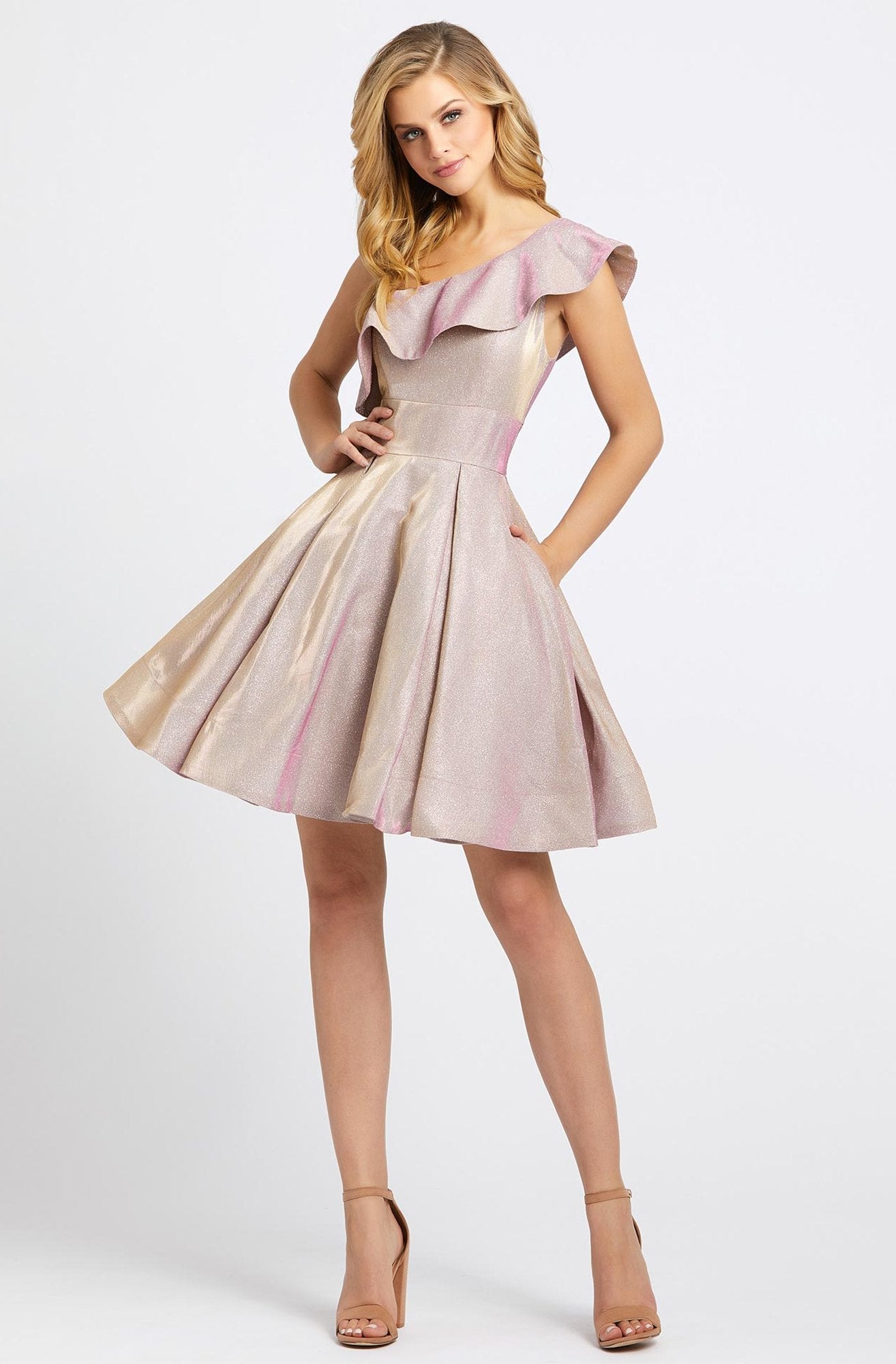 Ieena Duggal - 26097I Ruffled Asymmetrical A-Line Cocktail Dress In Pink