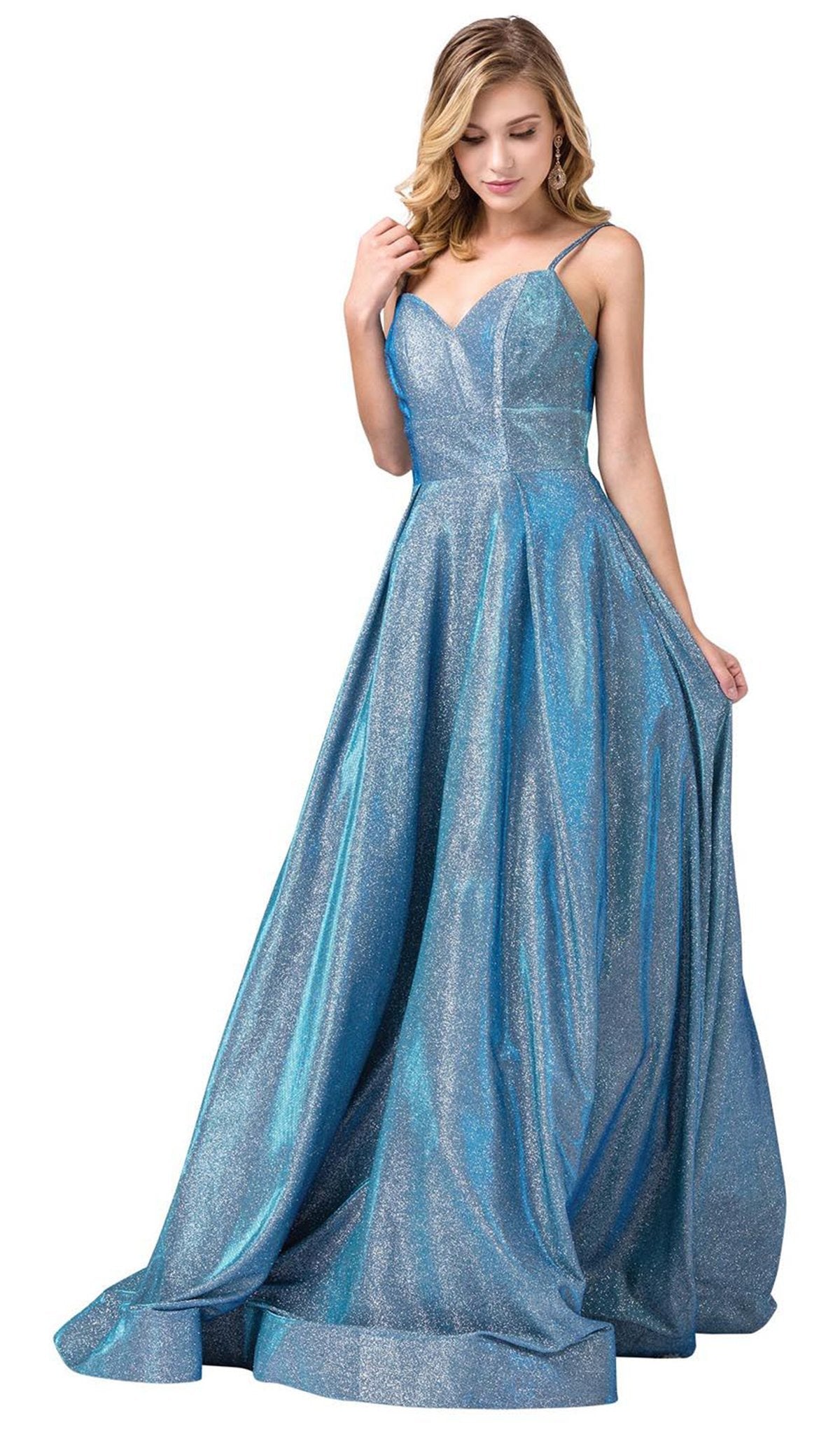 Dancing Queen - 2611 Sweetheart Lace Up Back Metallic Jersey Gown In Blue