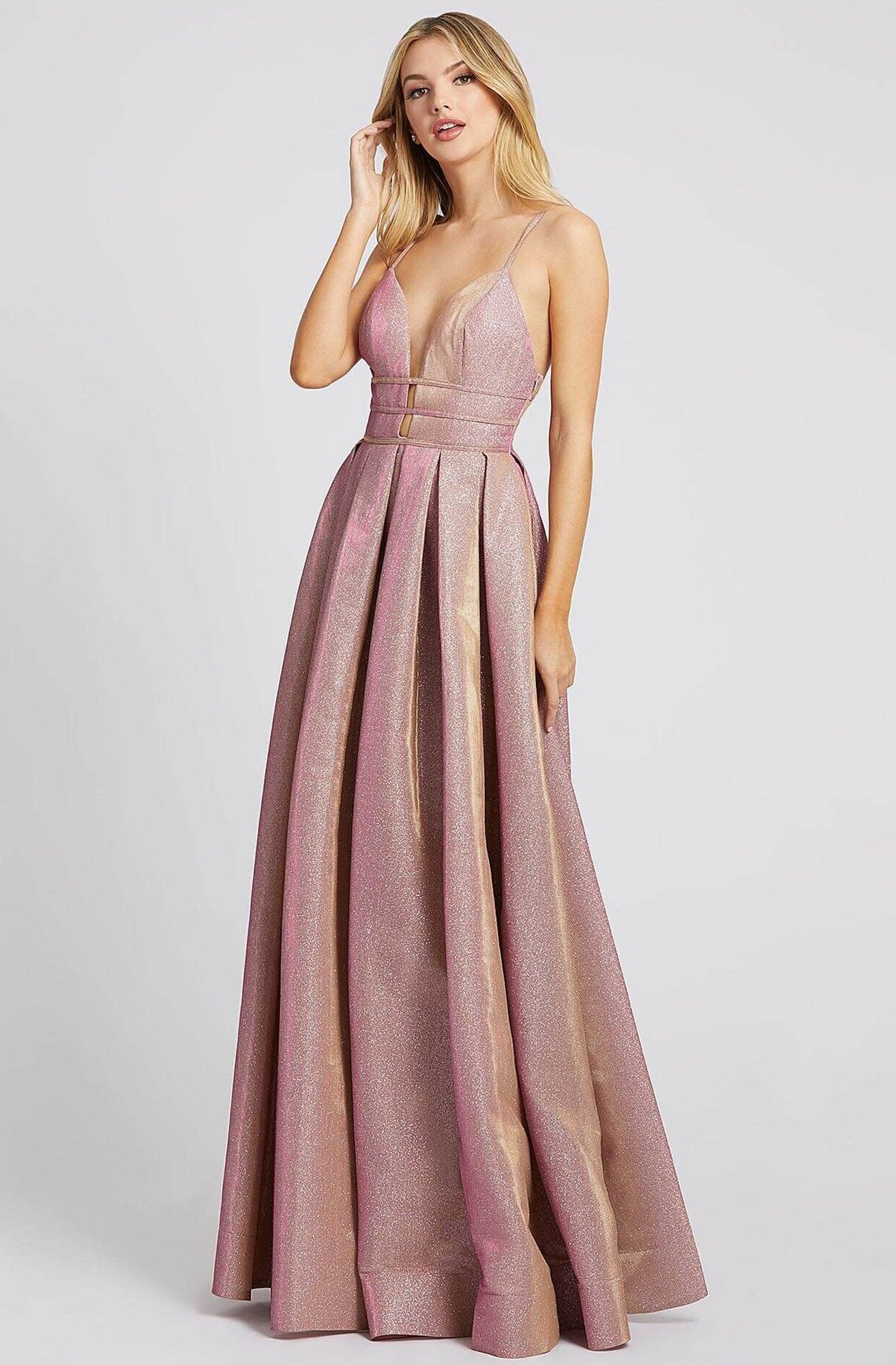 Ieena Duggal - 26148I Shimmering Sleeveless Plunged V Neck A-Line Gown In Pink