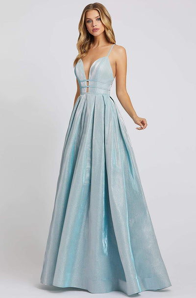 Ieena Duggal - 26148I Shimmering Sleeveless Plunged V Neck A-Line Gown In Blue