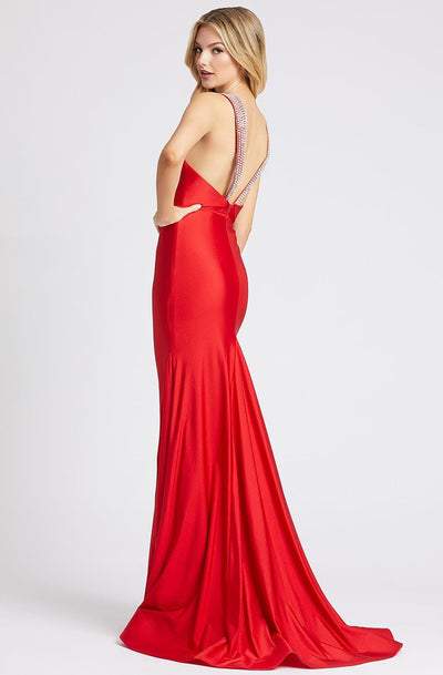 Ieena Duggal - 26159I Rhinestone Beaded Strap V Neck Mermaid Gown In Red