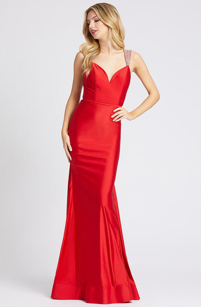 Ieena Duggal - 26159I Rhinestone Beaded Strap V Neck Mermaid Gown In Red