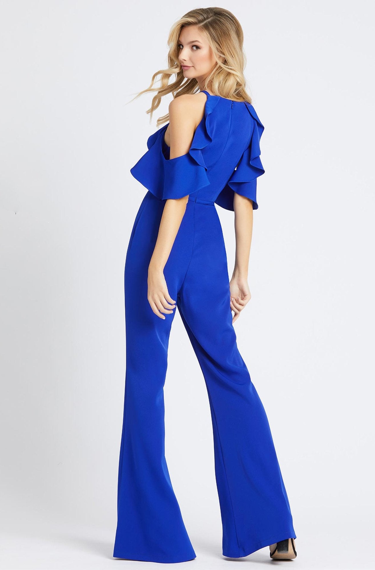 Ieena Duggal - 26192I Ruffled Halter Neck Jumpsuit In Blue