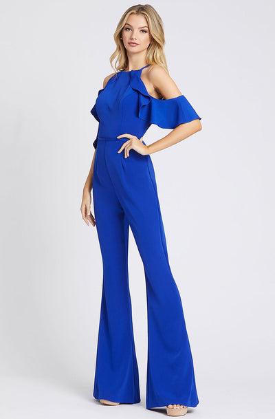 Ieena Duggal - 26192I Ruffled Halter Neck Jumpsuit In Blue