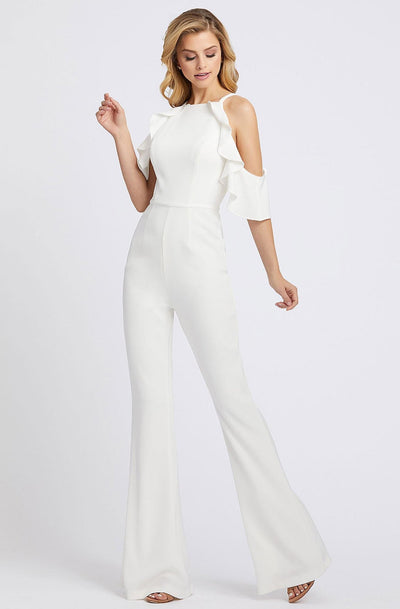 Ieena Duggal - 26192I Ruffled Halter Neck Jumpsuit In White