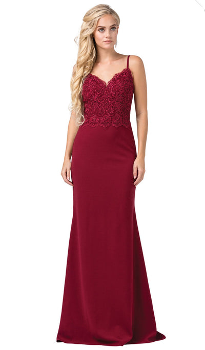 Dancing Queen - 2620 Lace V-neck Trumpet Dress In Red