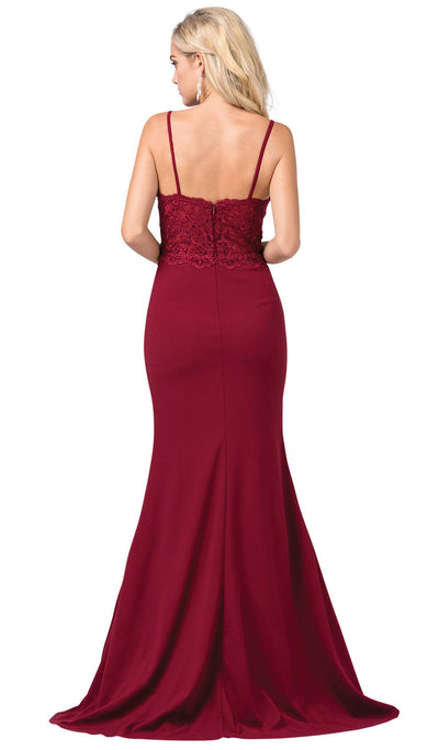 Dancing Queen - 2620 Lace V-neck Trumpet Dress In Red