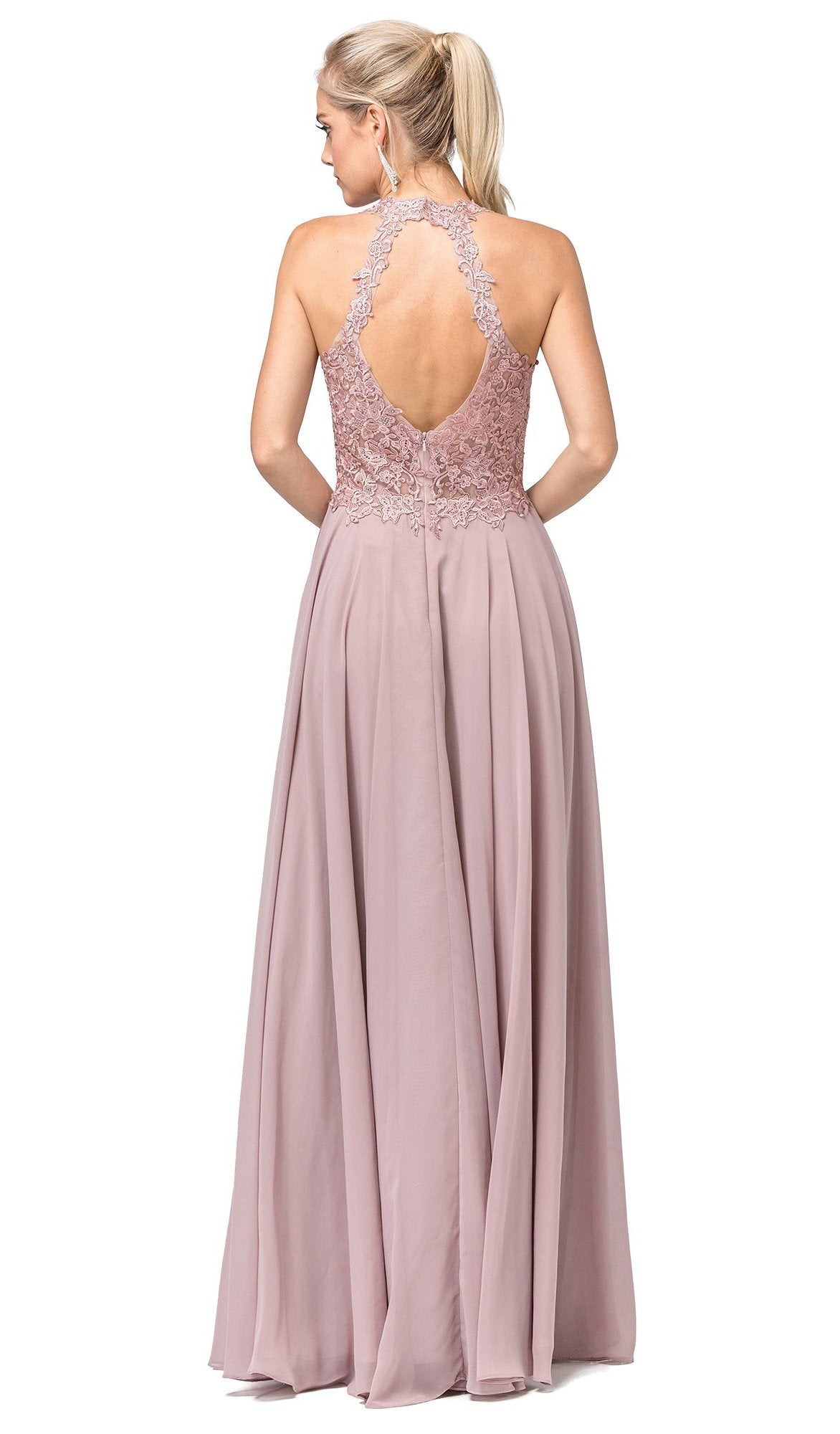 Dancing Queen - 2621 Embroidered Deep V-neck A-line Gown In Brown