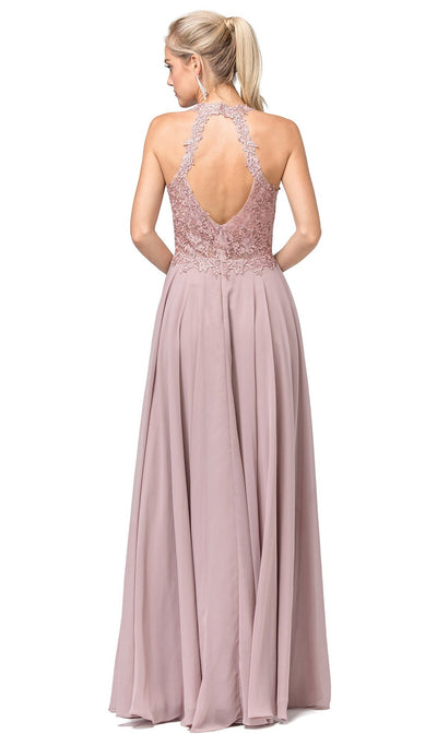 Dancing Queen - 2621 Embroidered Deep V-neck A-line Gown In Brown