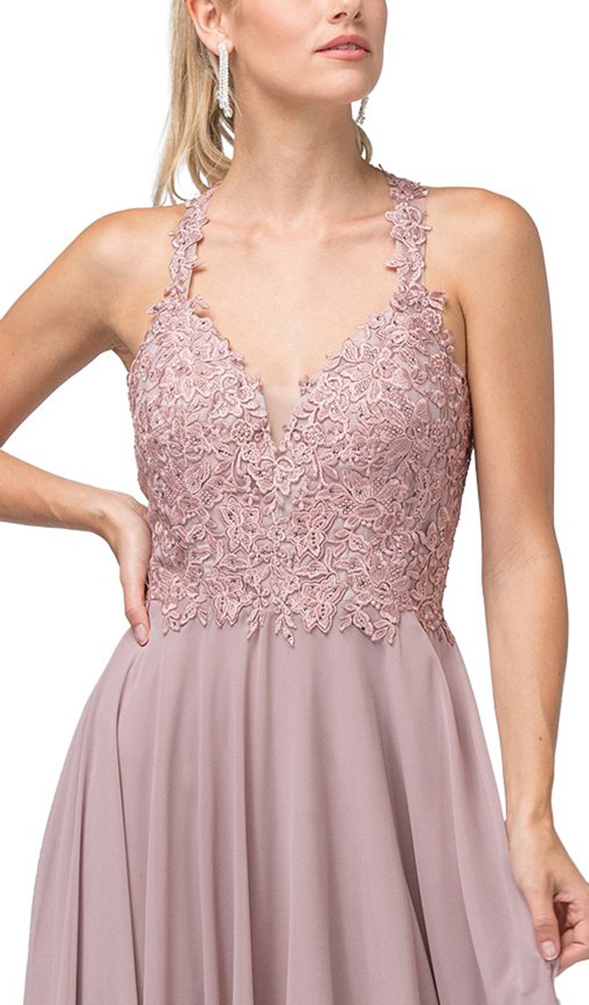 Dancing Queen - 2621 Embroidered Deep V-neck A-line Gown In Brown