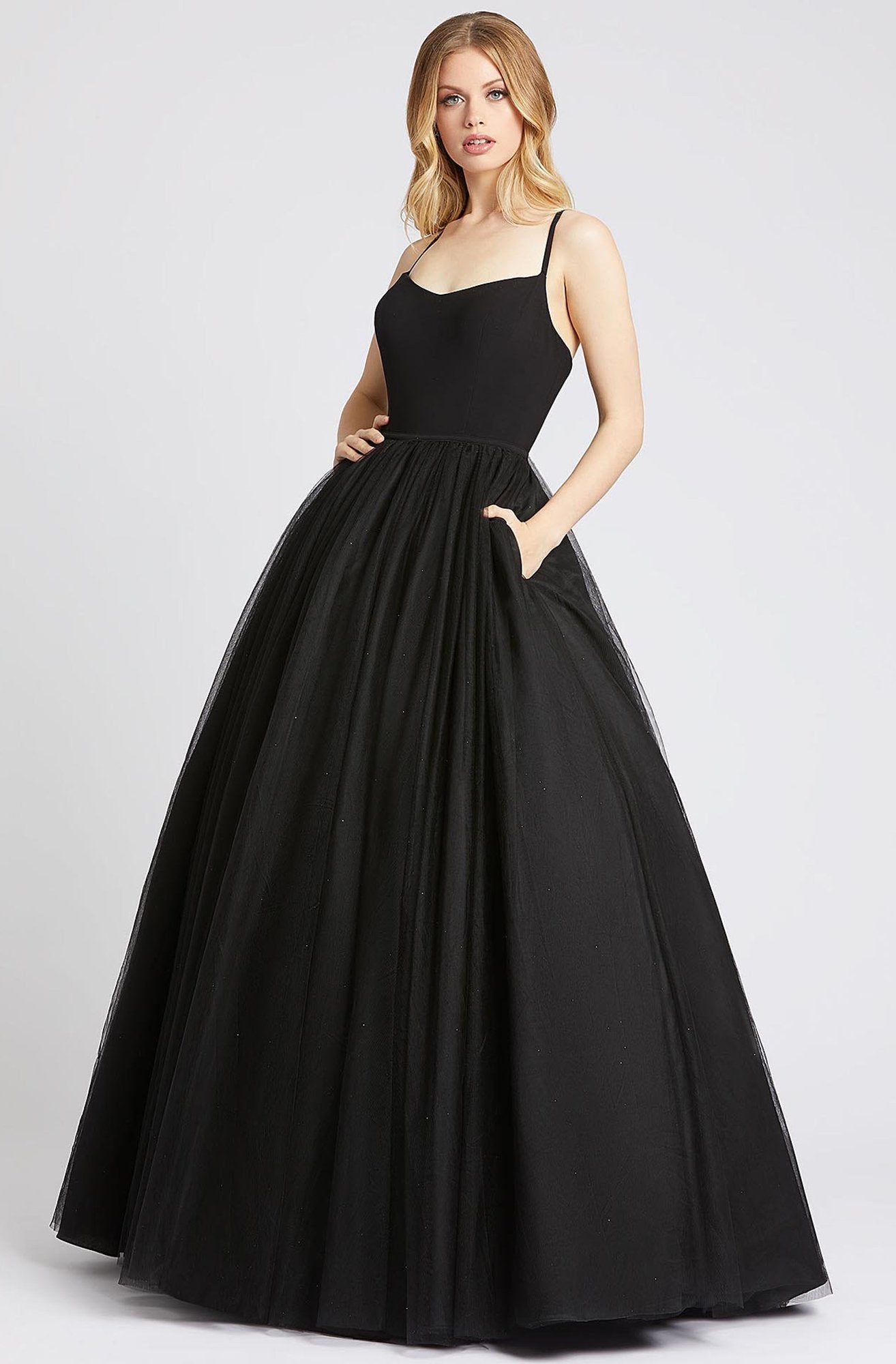 Ieena Duggal - 26226I Plunged Back Glitter Tulle Ballgown In Black