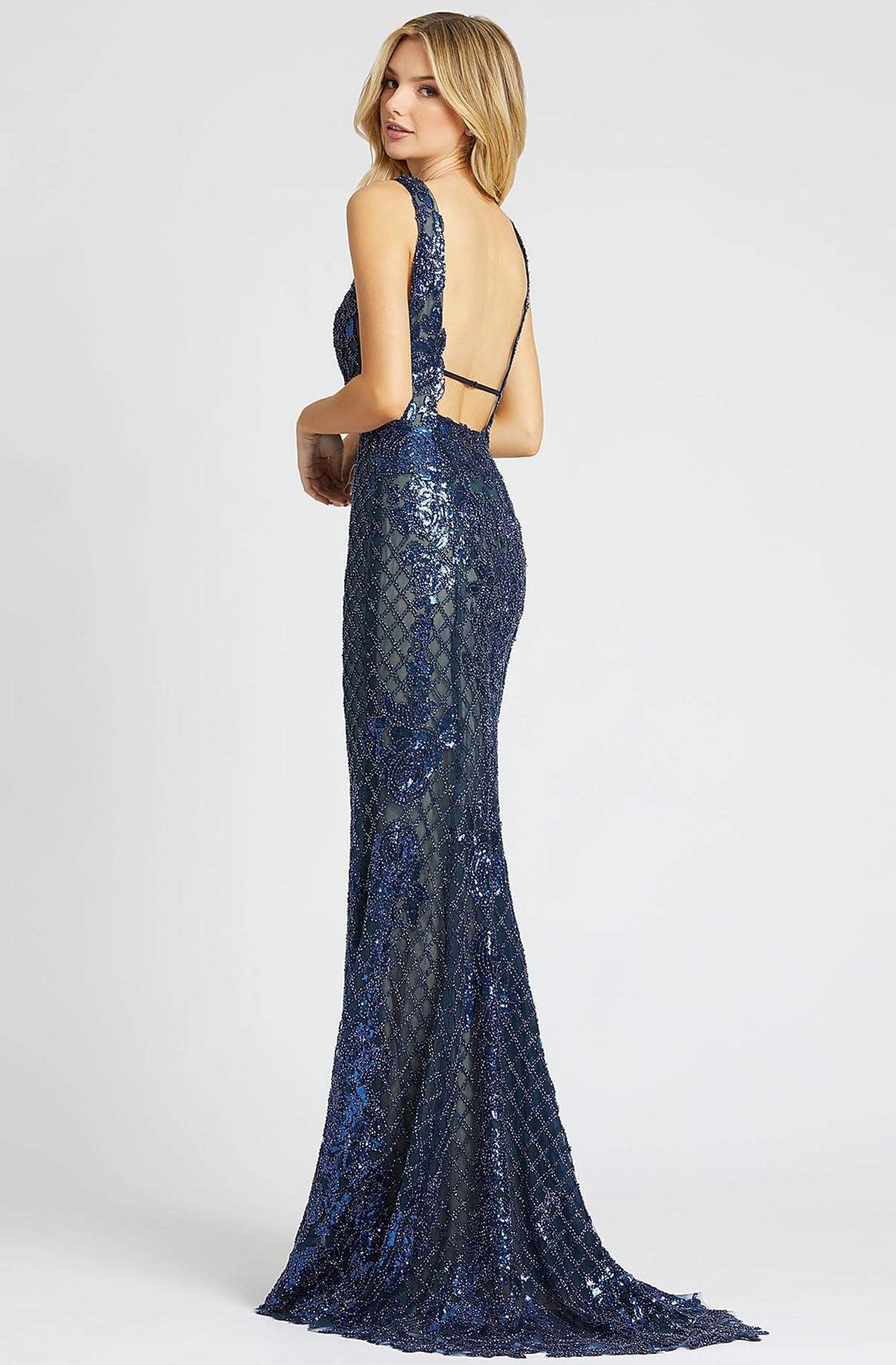 Mac Duggal Prom - 26258M Plunging Back Lattice Mermaid Gown In Blue