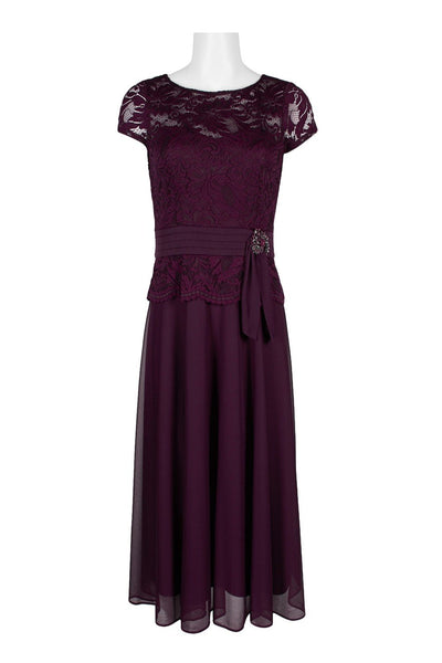 Jackie Jon New York - 26372X Cap Sleeve Brooch Accented Lace Dress In Purple