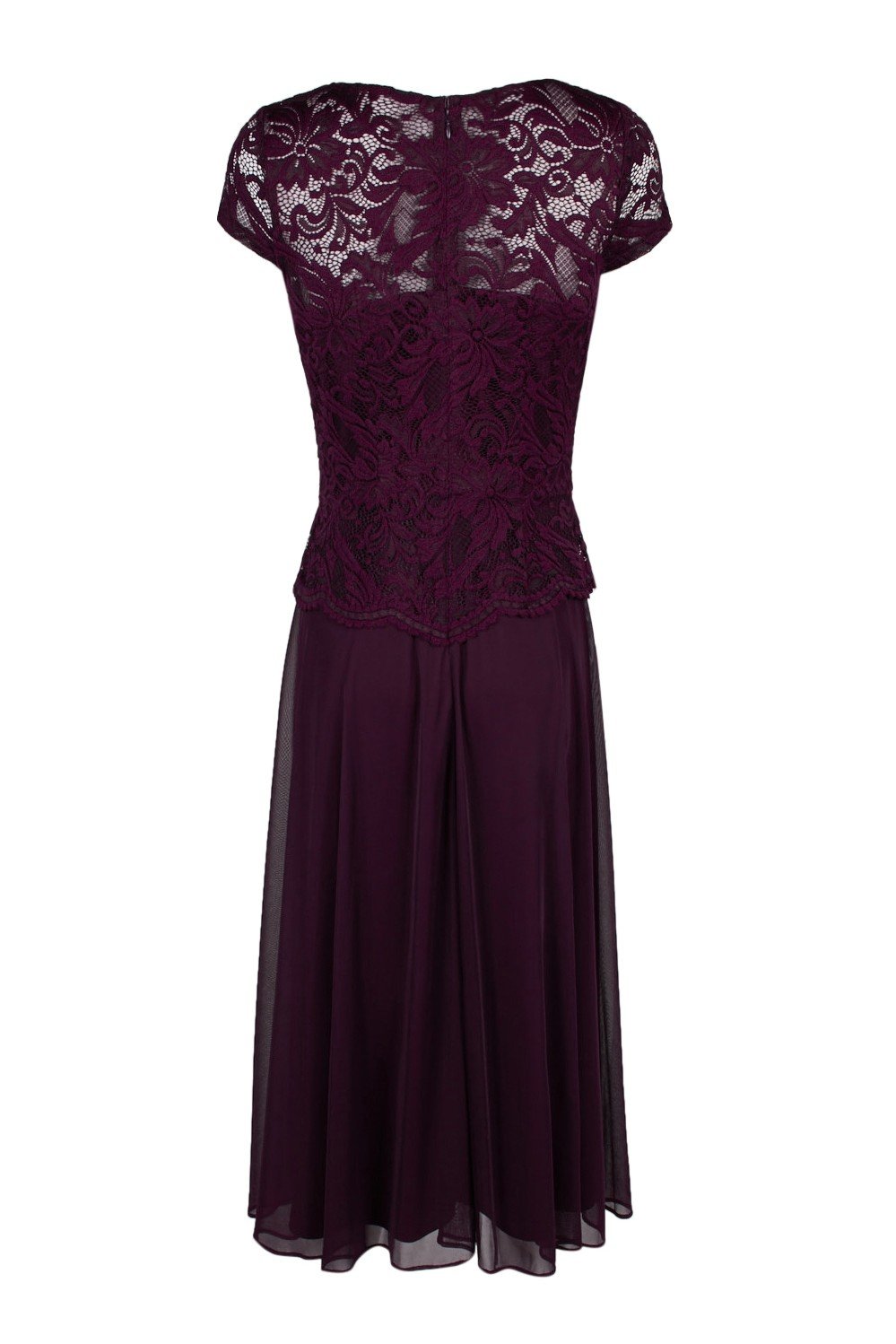 Jackie Jon New York 26372X - Tea-Length A-Line Dress - Cap Sleeves, Lace, Banded Waistband, Brooch Accent, Scalloped Peplum Design, Jersey Skirt, Full Back, Back Zipper Closure, Tea Length Hem ADASA Jackie Jon New York 26372X - Tea-Length A-Line Dress - Cap Sleeves, Lace, Banded Waistband, Brooch Accent, Scalloped Peplum Design, Jersey Skirt, Full Back, Back Zipper Closure, Tea Length Hem ADASA