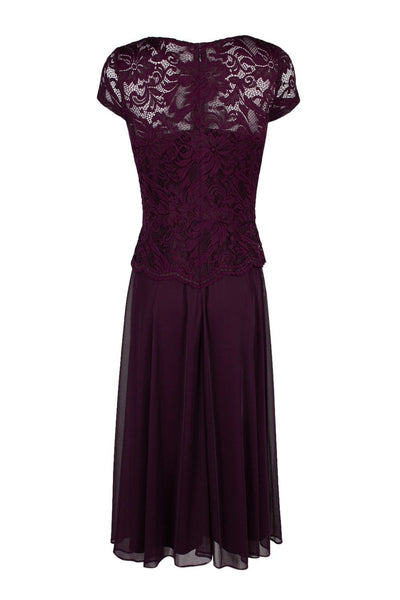 Jackie Jon New York - 26372X Cap Sleeve Brooch Accented Lace Dress In Purple