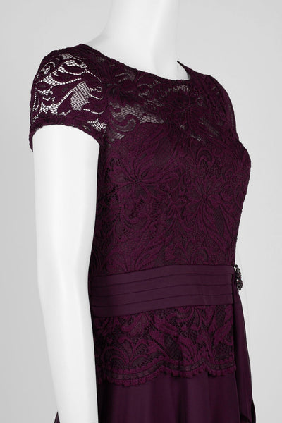 Jackie Jon New York - 26372X Cap Sleeve Brooch Accented Lace Dress In Purple