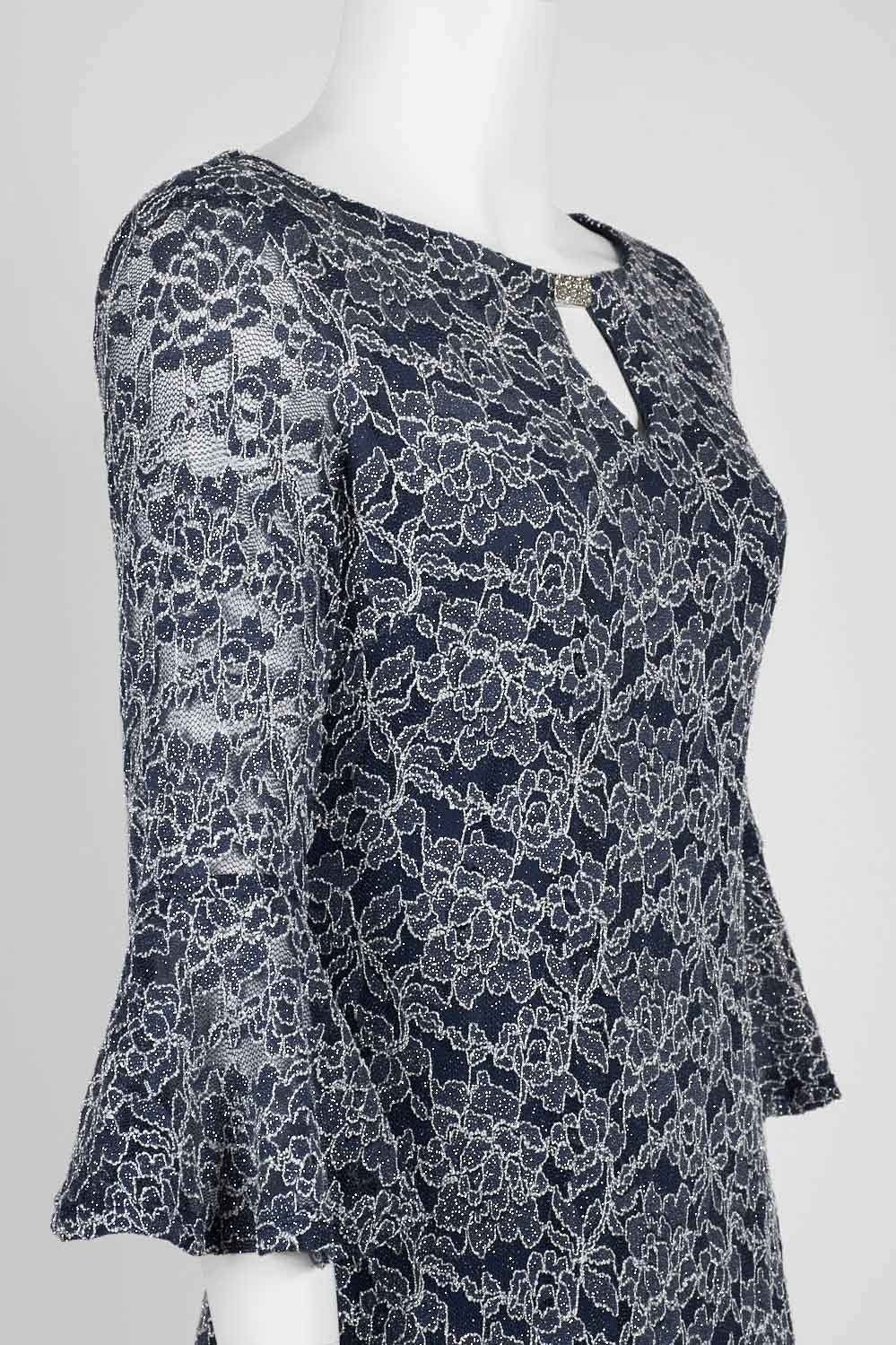 Jackie Jon New York - 26386 Jeweled Cutout Flounce Sleeve Dress In Blue and White