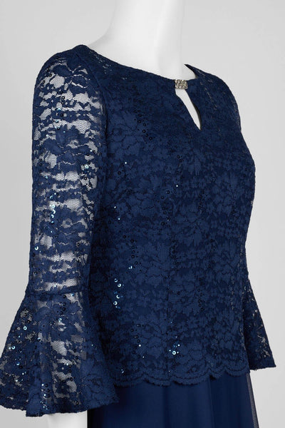 Jackie Jon New York - 26392 Circular Flounce Sleeve Keyhole Lace Dress In Blue