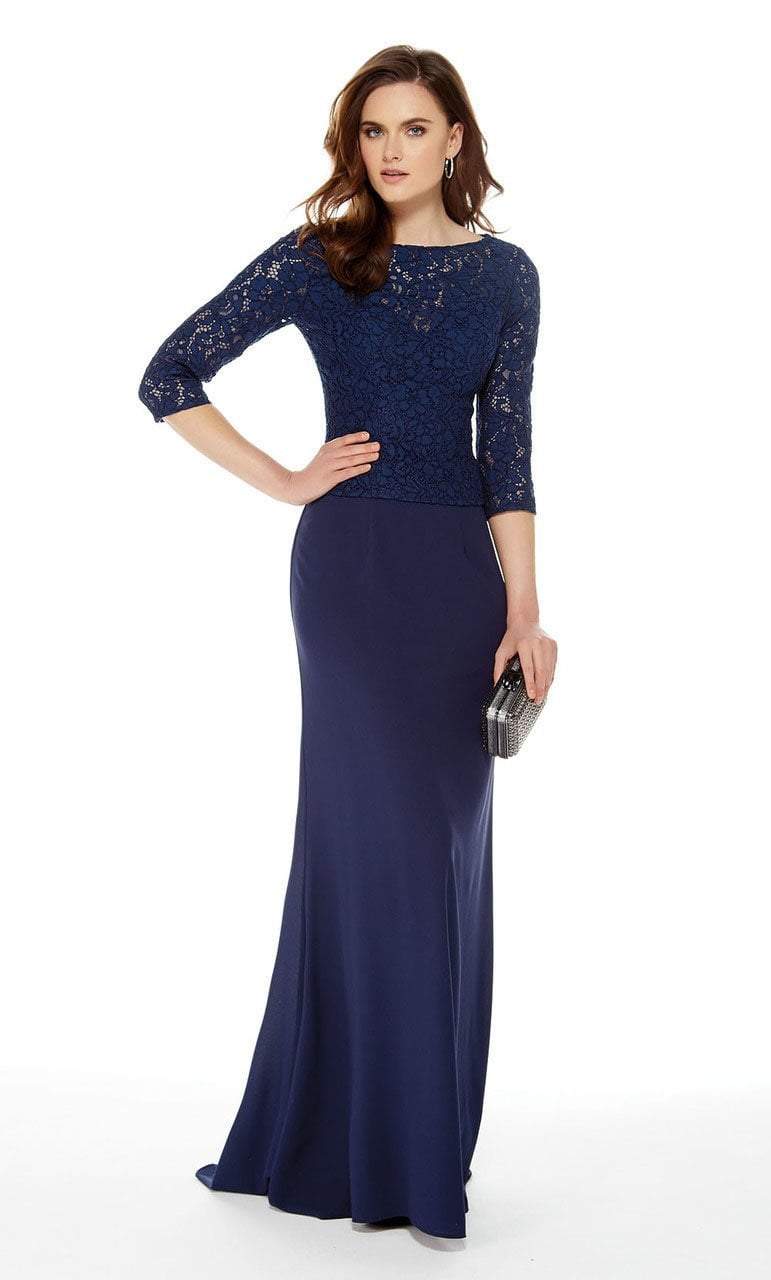 Alyce Paris - 27017 Quarter Length Sleeve Lace Sheath Dress Special Occasion Dress 2 / Navy