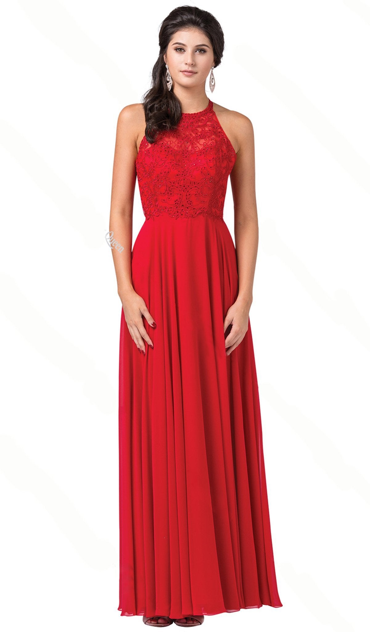 Dancing Queen - 2678 Beaded Halter A-Line Prom Dress In Red