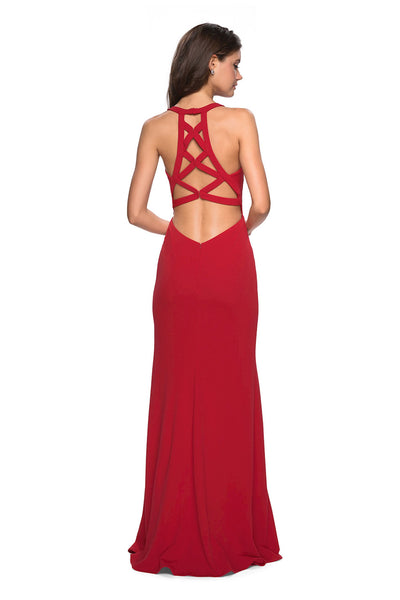 La Femme - Crisscross-Designed Racerback Long Gown 26997 In Red