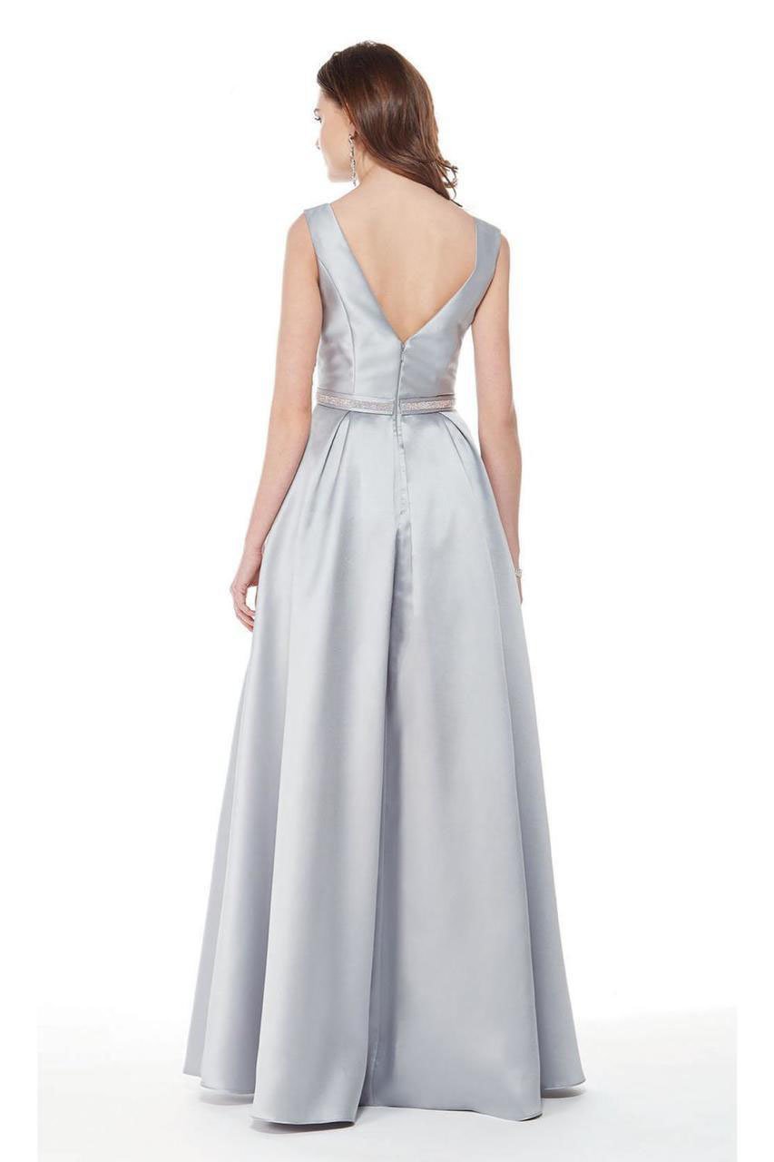 Bateau Sleeveless A-Line Evening Gown in Silver