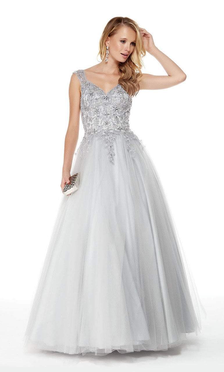 Alyce Paris - 27003 Embellished Lace Sweetheart Ballgown Special Occasion Dress 4 / Silver