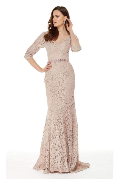 Quarter Length Sleeves Fitted Evening Dress in Pink