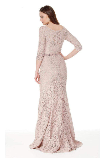 Quarter Length Sleeves Fitted Evening Dress in Pink