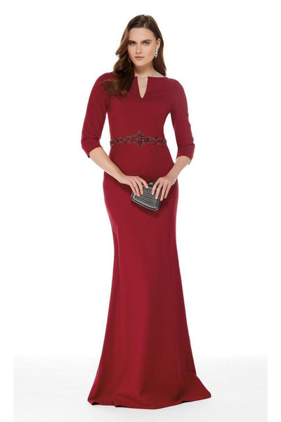 Alyce Paris - 27007 Quarter Length Sleeves Sheath Evening Gown in Red