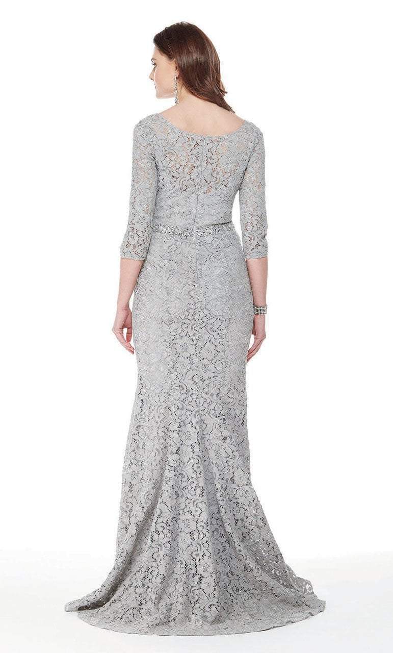 Quarter Length Sleeves Fitted Evening Dress in Gray