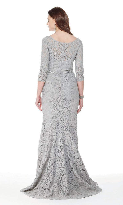 Quarter Length Sleeves Fitted Evening Dress in Gray