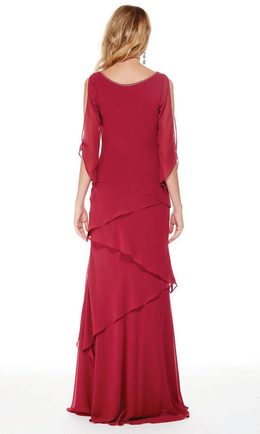 Alyce Paris - Alyce Paris - Bateau Neck Tiered Chiffon Trumpet Dress 27046SC In Red