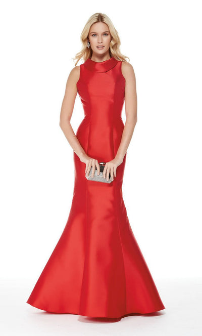 High Neck Sculpted Mikado Mermaid Gown in Red