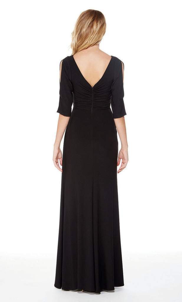 Alyce Paris - 27054 Faux Surplice Style Long Jersey Sheath Dress In Black