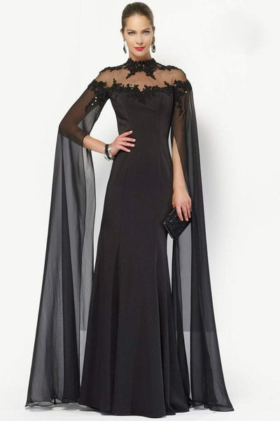 Alyce Paris - 27173 lace Applique Chiffon Gown with Long Flowy Sleeves In Black