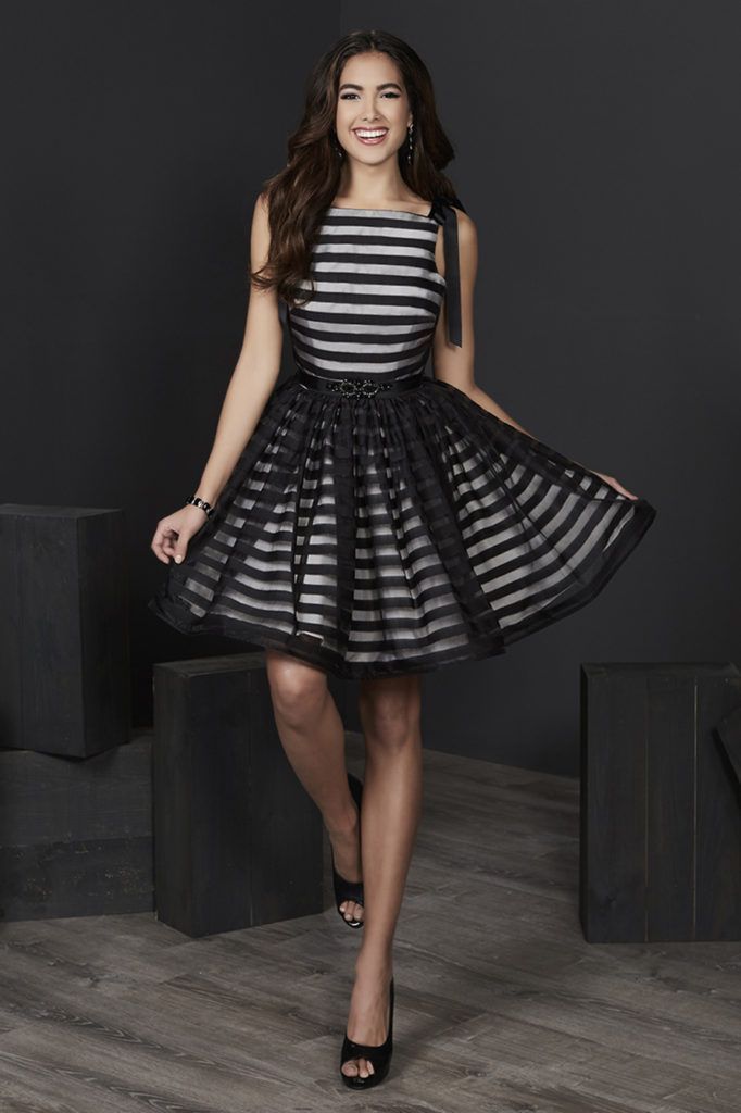 Tiffany Homecoming - 27198SC Bateau Striped Organza Dress