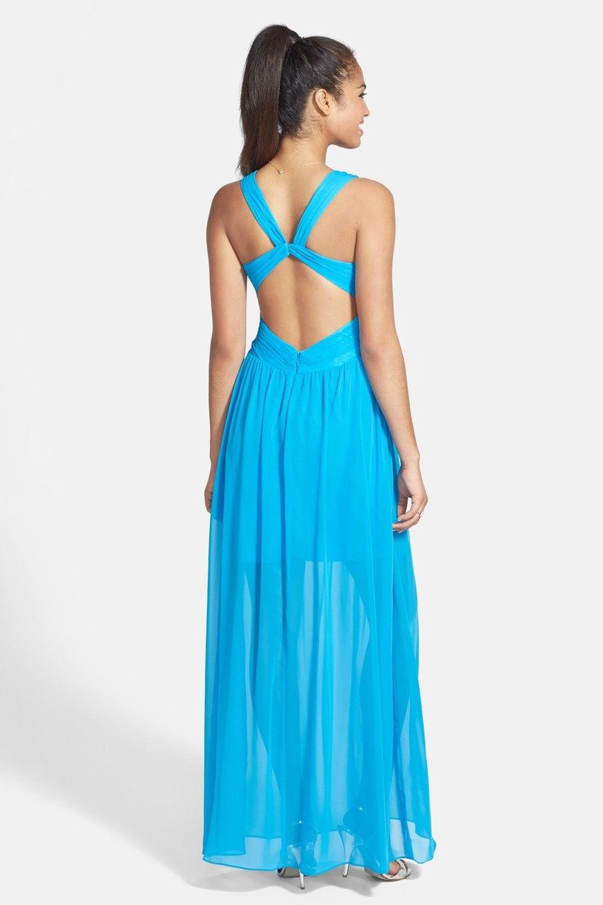 Adrianna Papell - Pleated Bodice Chiffon Dress 231M55220 in Blue