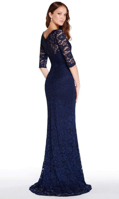 Alyce Paris - Half Sleeved V Neck Allover Lace Dress 27241SC In Blue