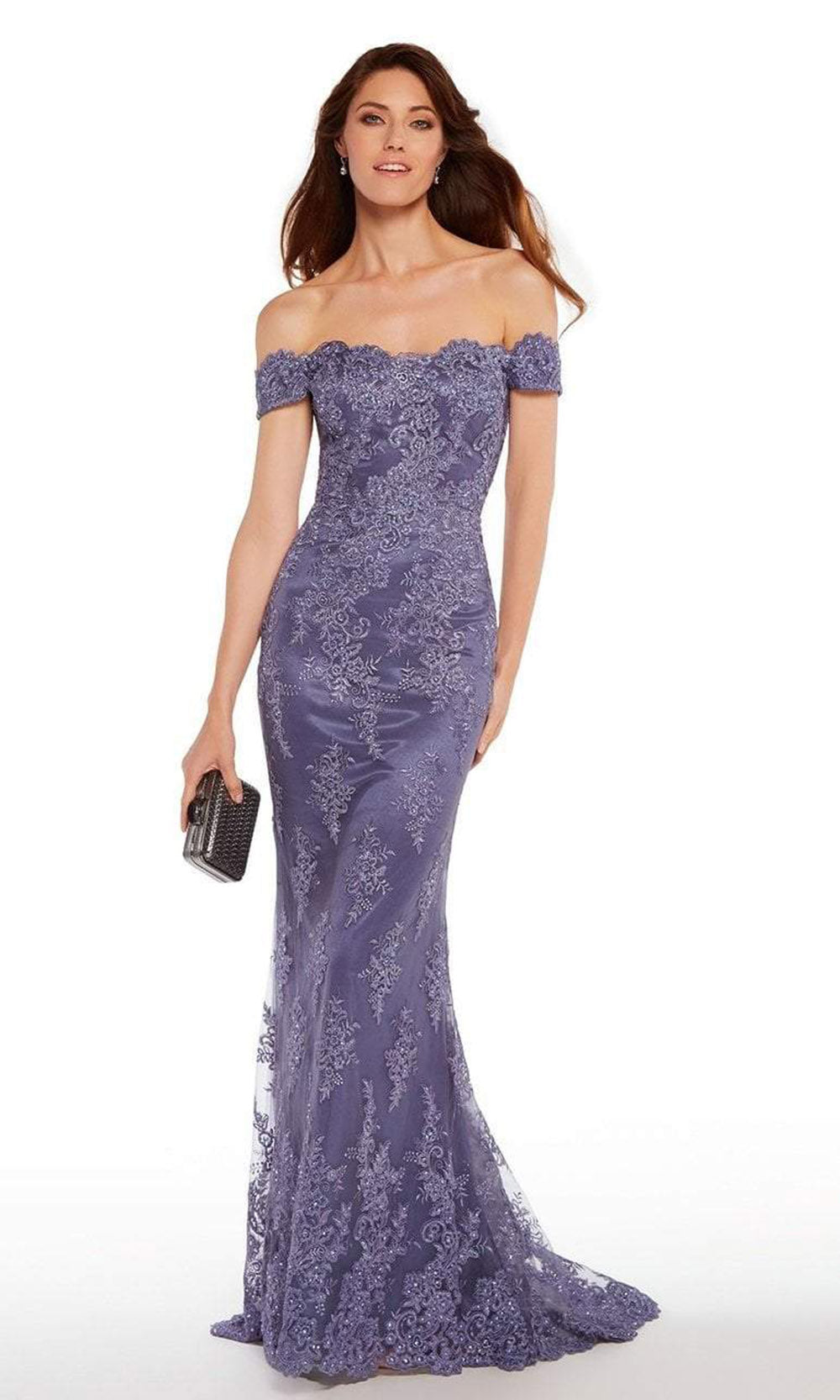 Alyce Paris - Lace Off-Shoulder Lace Sheath Dress 27249 - 1 pc Dusty Purple In Size 8 Available CCSALE 8 / Dusty Purple