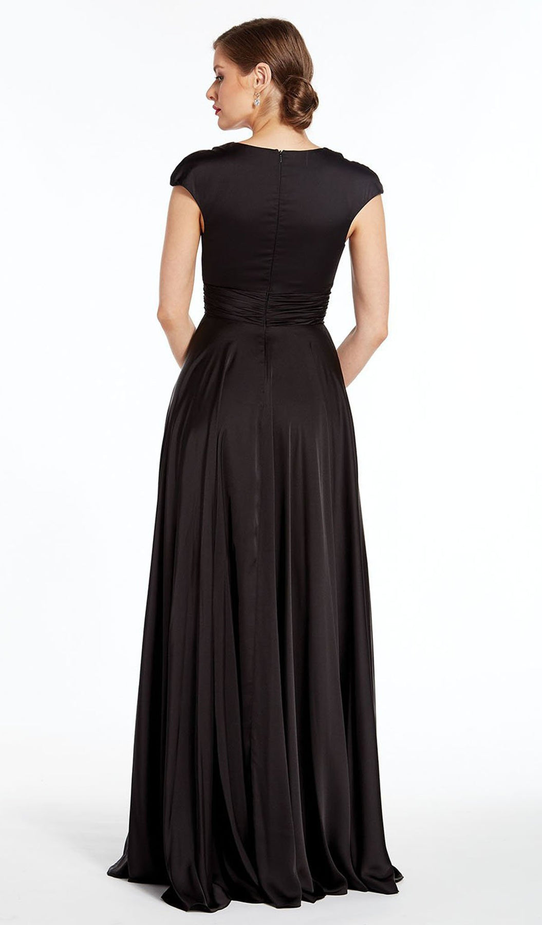 Alyce Paris - 27305 Satin Chiffon V Neck A-Line Dress In Black