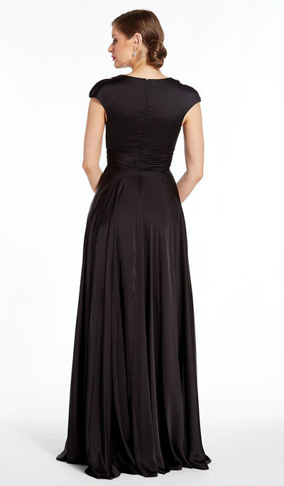 Alyce Paris - 27305 Satin Chiffon V Neck A-Line Dress In Black