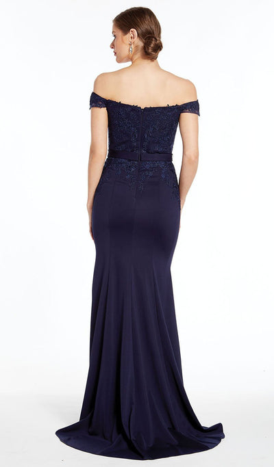 Alyce Paris - Off Shoulder Floral Embroidered Sheath Gown 27309 In Blue