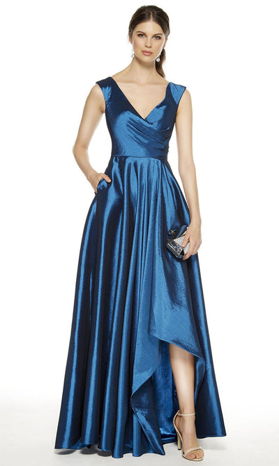Alyce Paris - V-Neck High-Low A-line Taffeta Dress 27376SC In Blue