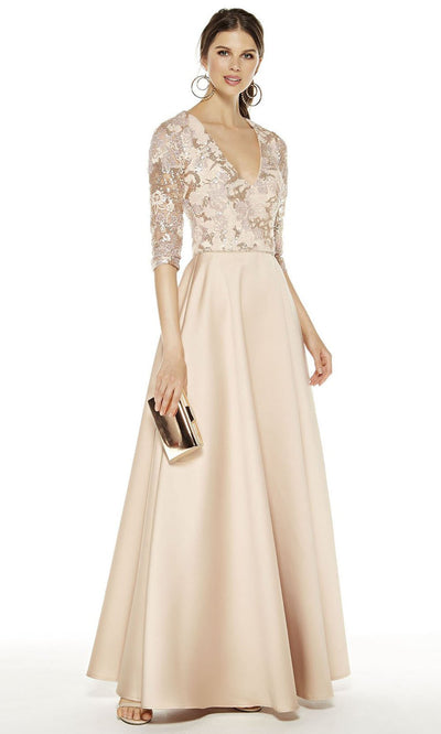 Alyce Paris - V-Neck Embroidered Lace Bodice A-Line Gown 27388SC In Neutral