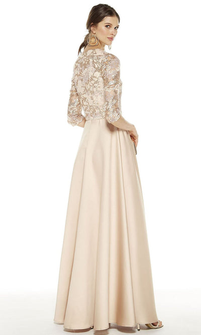 Alyce Paris - V-Neck Embroidered Lace Bodice A-Line Gown 27388SC In Neutral