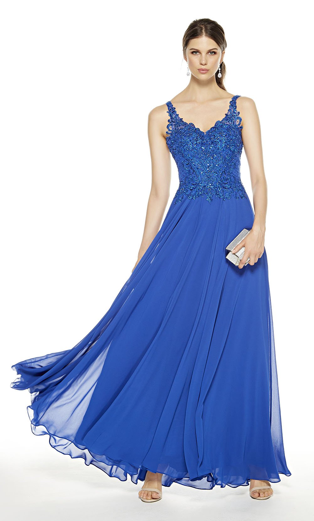 Alyce Paris - Sleeveless Embellished Bodice Chiffon A-Line Gown 27395 In Blue