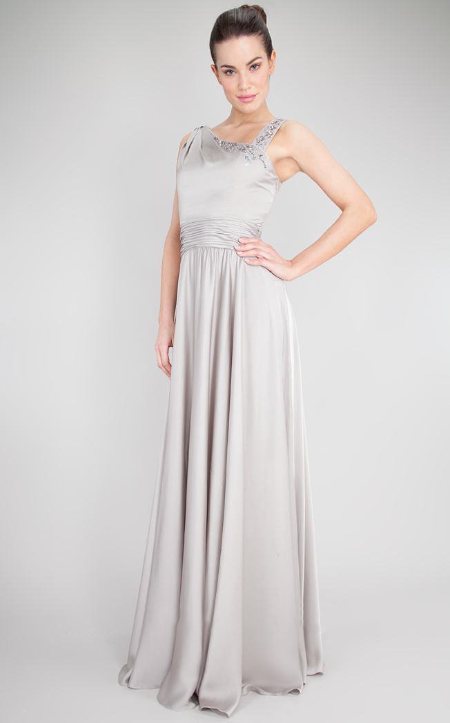 Decode 1.8 - 181557 Beaded Asymmetric Satin A-line Dress in Silver